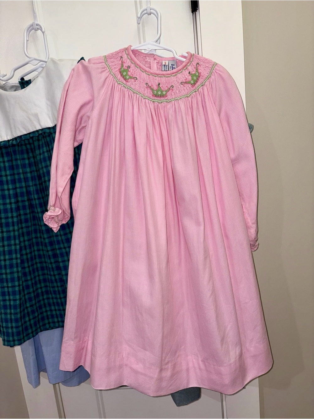 Girls Pink Smocked Long Sleeve Princess dress